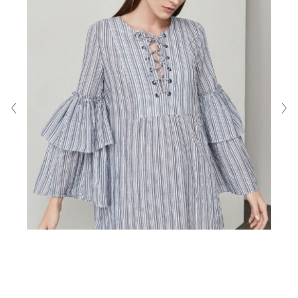 BCBGMAXAZRIA Charlyze caftan dress Blue and white stripe layered sleeves sz Lg - Picture 7 of 8